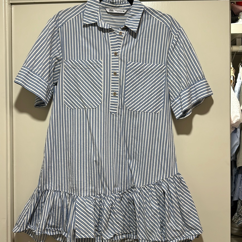 Blue and white striped dress
